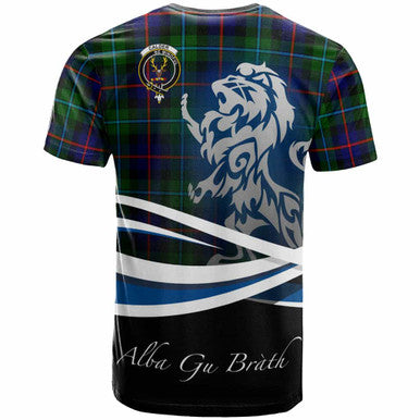 Scottish Calder Clan Crest Tartan T-Shirt - Scotland Lion Back Side Tartan Plaid
