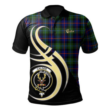 Scottish Calder Modern Clan Crest Tartan Polo Shirt Believe in Me Front Side Tartan Plaid