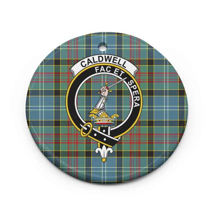Scottish Caldwell Clan Crest Tartan Ceramic Ornament Circle Shape Tartan Plaid