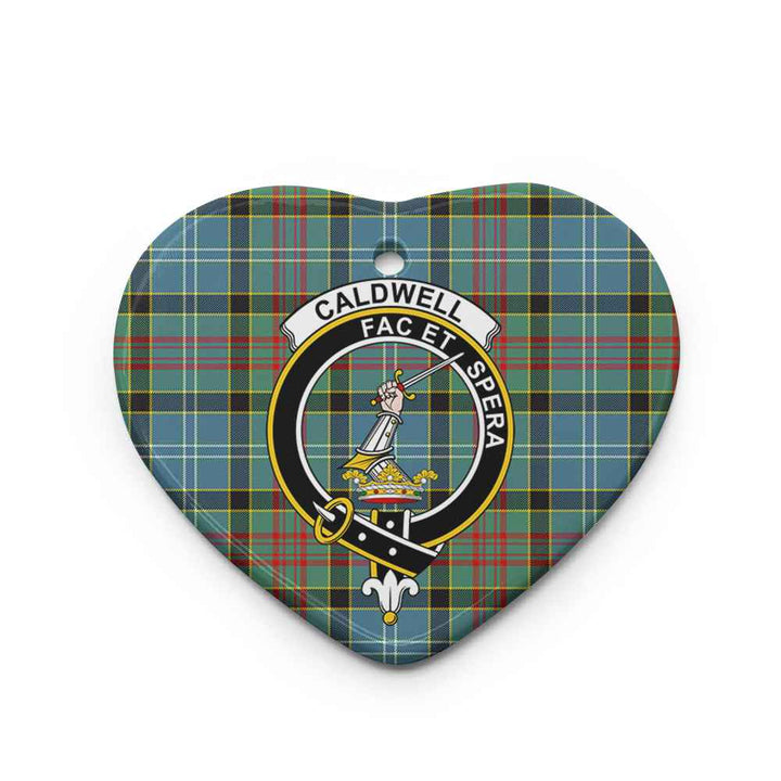 Scottish Caldwell Clan Crest Tartan Ceramic Ornament Heart Shape Tartan Plaid