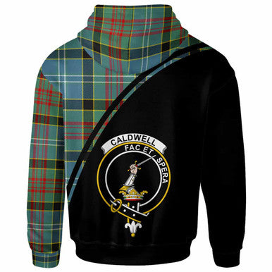 Scottish Caldwell Clan Crest Tartan Curve Hoodie Back Side Tartan Plaid