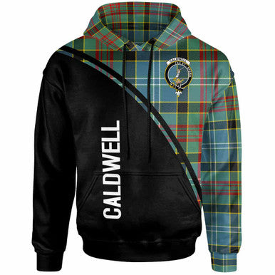 Scottish Caldwell Clan Crest Tartan Curve Hoodie Front Side Tartan Plaid