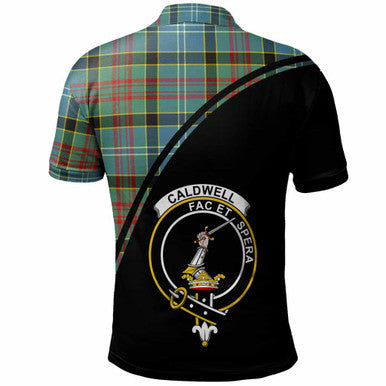 Scottish Caldwell Clan Crest Tartan Curve Polo Shirt Back Side Tartan Plaid