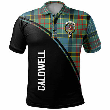 Scottish Caldwell Clan Crest Tartan Curve Polo Shirt Front Side Tartan Plaid
