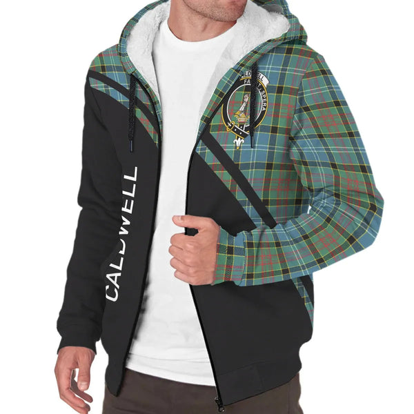 Scottish Caldwell Clan Crest Tartan Curve Sherpa Hoodie