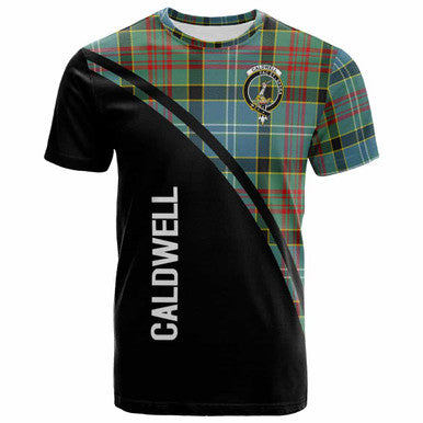 Scottish Caldwell Clan Crest Tartan Curve T-Shirt Front Side Tartan Plaid