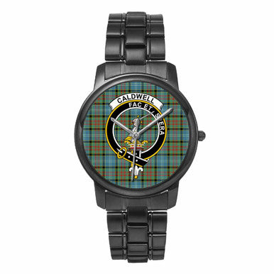 Scottish Caldwell Clan Crest Tartan Folding Clasp Steel Quartz Watches Tartan Plaid Black 1