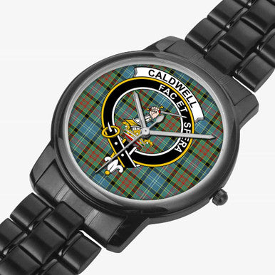 Scottish Caldwell Clan Crest Tartan Folding Clasp Steel Quartz Watches Tartan Plaid Black 2