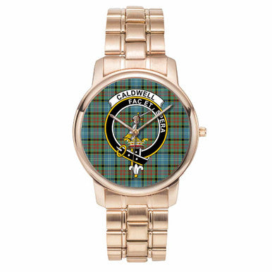 Scottish Caldwell Clan Crest Tartan Folding Clasp Steel Quartz Watches Tartan Plaid Rose Gold 1