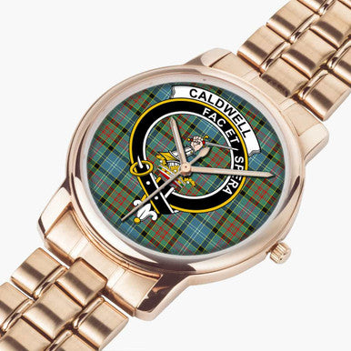 Scottish Caldwell Clan Crest Tartan Folding Clasp Steel Quartz Watches Tartan Plaid Rose Gold 2