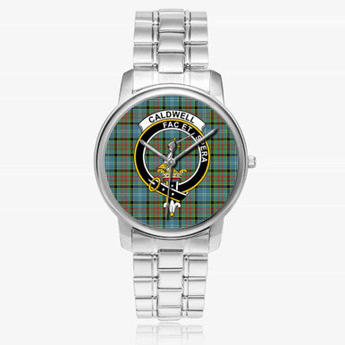 Scottish Caldwell Clan Crest Tartan Folding Clasp Steel Quartz Watches Tartan Plaid Silver 1