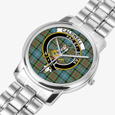 Scottish Caldwell Clan Crest Tartan Folding Clasp Steel Quartz Watches Tartan Plaid Silver 2