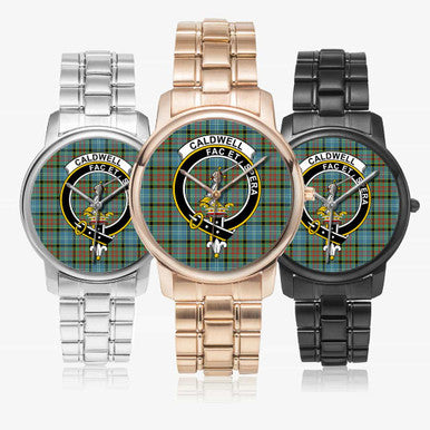 Scottish Caldwell Clan Crest Tartan Folding Clasp Steel Quartz Watches Tartan Plaid All