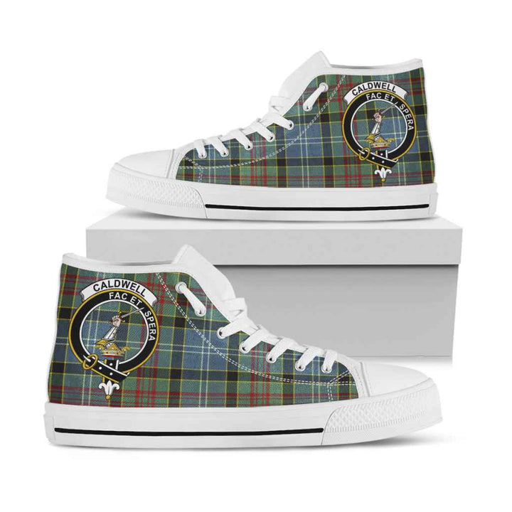 Scottish Caldwell Clan Crest Tartan High Top Shoes White Sole Tartan Plaid