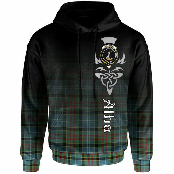 Scottish Caldwell Clan Crest Tartan Hoodie - Alba Gu Brath Family Crest Celtic Inspired Front Side Tartan Plaid