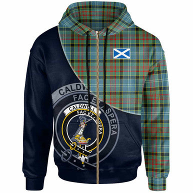 Scottish Caldwell Clan Crest Tartan Hoodie - Bend Style Zip-up Tartan Plaid