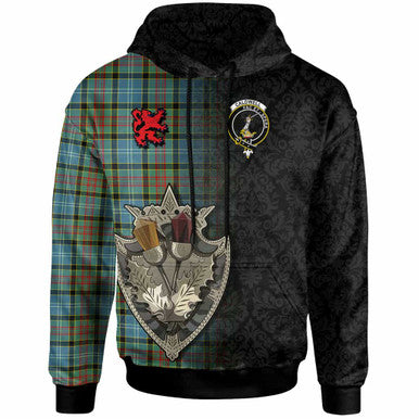 Scottish Caldwell Clan Crest Tartan Hoodie - Half Thistle Flowers Celtic Design Front Side Tartan Plaid