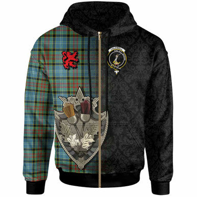 Scottish Caldwell Clan Crest Tartan Hoodie - Half Thistle Flowers Celtic Design Zip-up Tartan Plaid