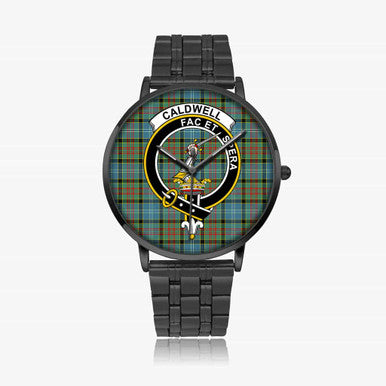 Scottish Caldwell Clan Crest Tartan Instafamous Steel Quartz Watches Tartan Plaid Black 1