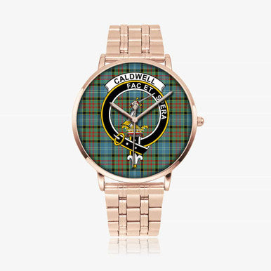 Scottish Caldwell Clan Crest Tartan Instafamous Steel Quartz Watches Tartan Plaid Rose Gold 1