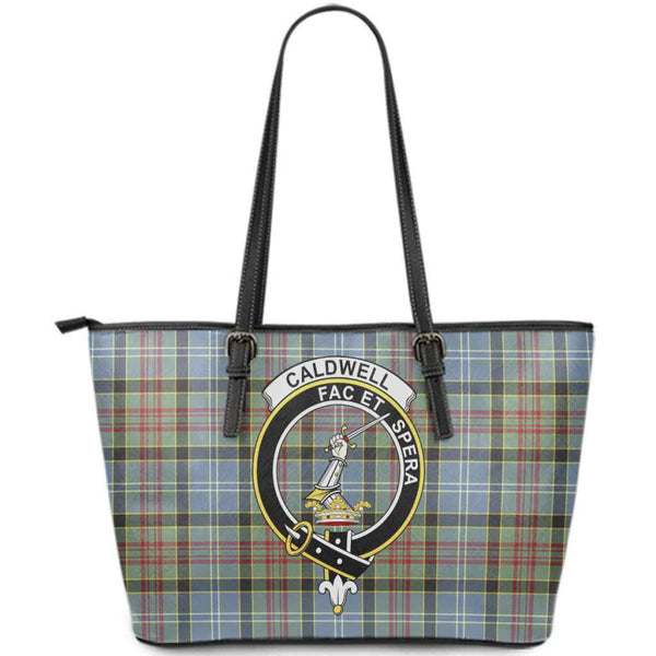 Scottish Caldwell Clan Crest Tartan Leather Tote Tartan Plaid
