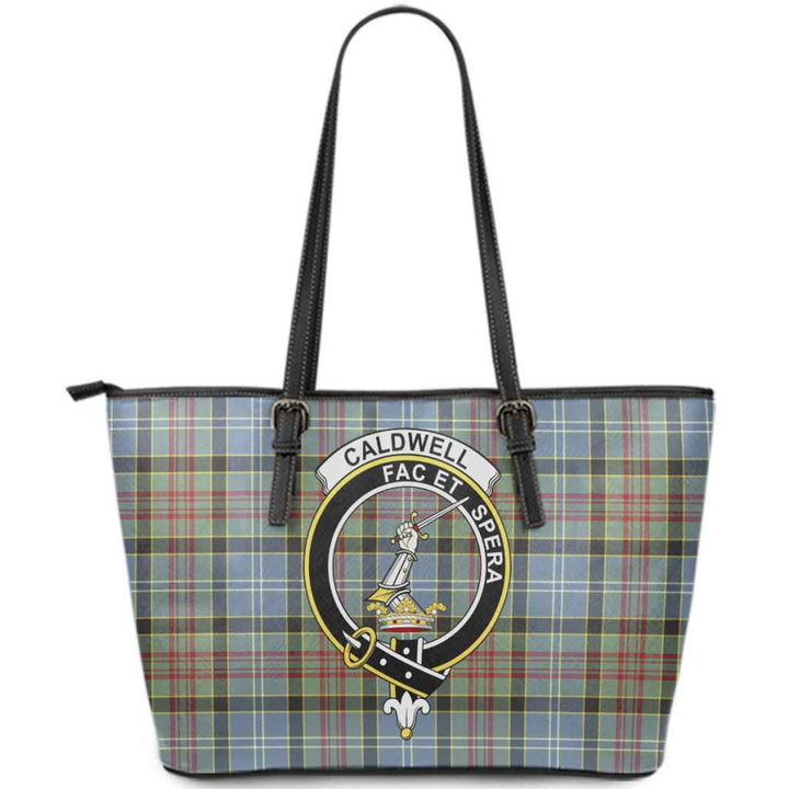 Scottish Caldwell Clan Crest Tartan Leather Tote Tartan Plaid