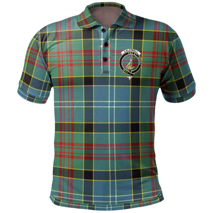 Scottish Caldwell Clan Crest Tartan Polo Shirt Front Side Tartan Plaid
