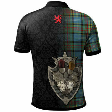 Scottish Caldwell Clan Crest Tartan Polo Shirt - Half Thistle Flowers Celtic Design Back Side Tartan Plaid