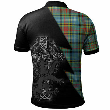 Scottish Caldwell Clan Crest Tartan Polo Shirt - Lion Rampant Celtic Cross Flash Style Back Side Tartan Plaid