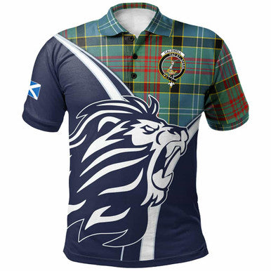 Scottish Caldwell Clan Crest Tartan Polo Shirt - Scottish Flag With Lion Front Side Tartan Plaid