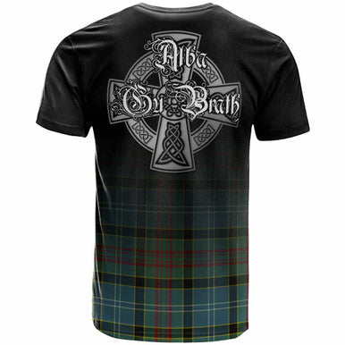Scottish Caldwell Clan Crest Tartan T-Shirt - Alba Gu Brath Family Crest Celtic Inspired Back Side Tartan Plaid