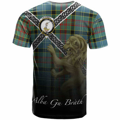 Scottish Caldwell Clan Crest Tartan T-Shirt - Celtic With Scotland Lion Back Side Tartan Plaid