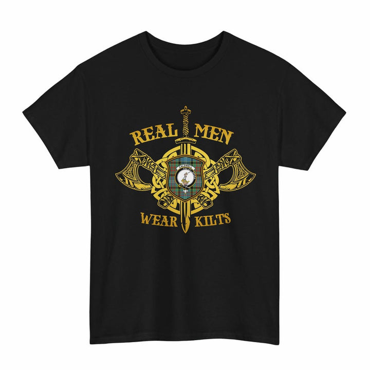 Scottish Caldwell Clan Crest Tartan T-Shirt Real Men Wear Kilts Tartan Plaid Black Color