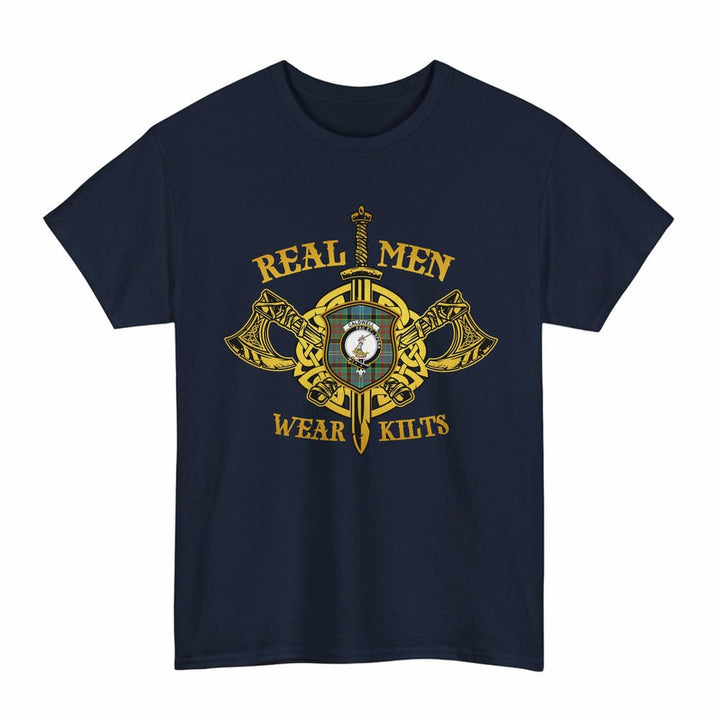 Scottish Caldwell Clan Crest Tartan T-Shirt Real Men Wear Kilts Tartan Plaid Navy Color