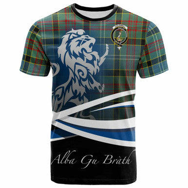 Scottish Caldwell Clan Crest Tartan T-Shirt - Scotland Lion Front Side Tartan Plaid