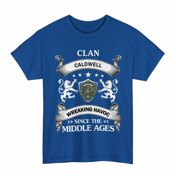 Scottish Caldwell Clan Crest Tartan T-Shirt Wreaking Havoc Design Tartan Plaid Royal Color