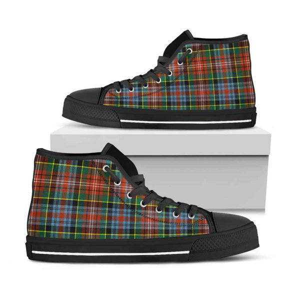 Scottish Caledonia Ancient Clan Tartan High Top Shoes Black Sole Tartan Plaid
