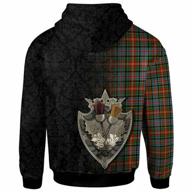 Scottish Caledonia Ancient Clan Tartan Hoodie - Half Thistle Flowers Celtic Design Back Side Tartan Plaid