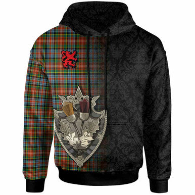 Scottish Caledonia Ancient Clan Tartan Hoodie - Half Thistle Flowers Celtic Design Front Side Tartan Plaid