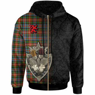 Scottish Caledonia Ancient Clan Tartan Hoodie - Half Thistle Flowers Celtic Design Zip-up Tartan Plaid