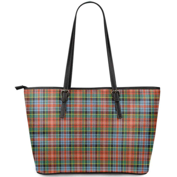 Scottish Caledonia Ancient Clan Tartan Leather Tote Tartan Plaid