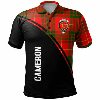 Scottish Cameron Clan Crest Tartan Curve Polo Shirt Front Side Tartan Plaid