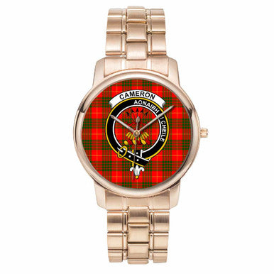 Scottish Cameron Clan Crest Tartan Folding Clasp Steel Quartz Watches Tartan Plaid Rose Gold 1