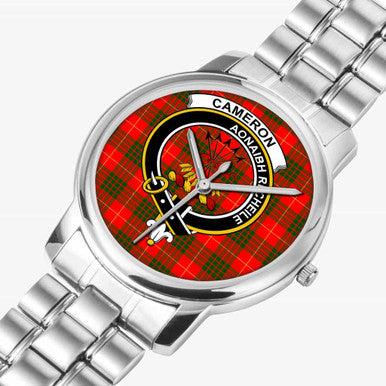 Scottish Cameron Clan Crest Tartan Folding Clasp Steel Quartz Watches Tartan Plaid Silver 2
