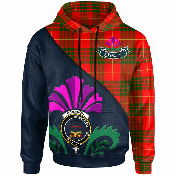 Scottish Cameron Clan Crest Tartan Hoodie - Scotland Thistle Style Front Side Tartan Plaid