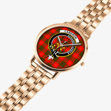 Scottish Cameron Clan Crest Tartan Instafamous Steel Quartz Watches Tartan Plaid Rose Gold 2