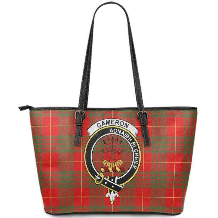Scottish Cameron Clan Crest Tartan Leather Tote Tartan Plaid