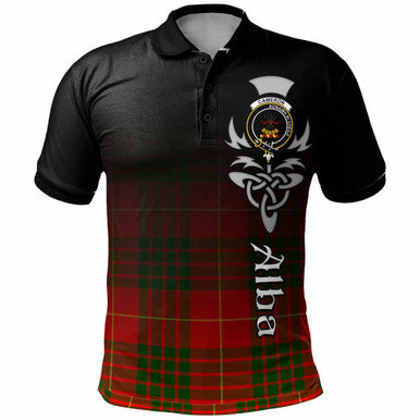 Scottish Cameron Clan Crest Tartan Polo Shirt - Alba Gu Brath Family Crest Celtic Inspired Front Side Tartan Plaid