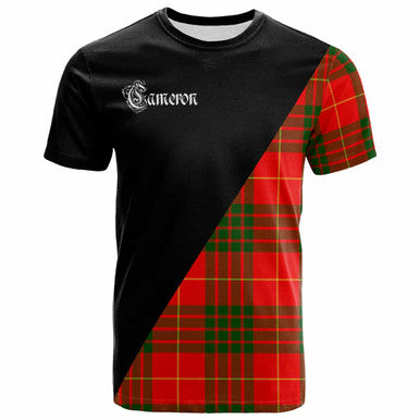 Scottish Cameron Clan Crest Tartan T-Shirt - Military Logo Front Side Tartan Plaid