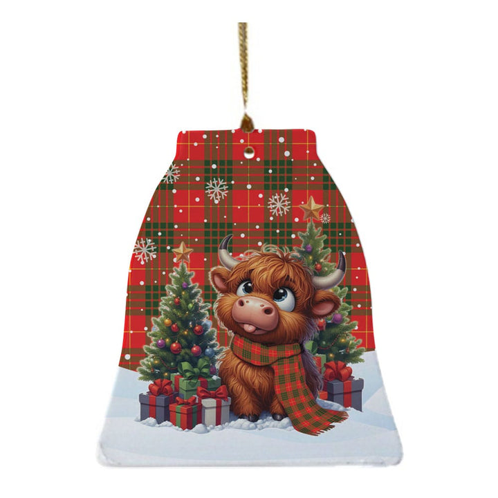 Scottish Cameron Modern Clan Tartan Ceramic Ornament Cute Highland Cow Christmas Bell Style Tartan Plaid